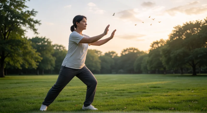 como aumentar mis linfocitos, Práctica de tai chi al aire libre para reducir el estrés y fortalecer la inmunidad linfocitaria