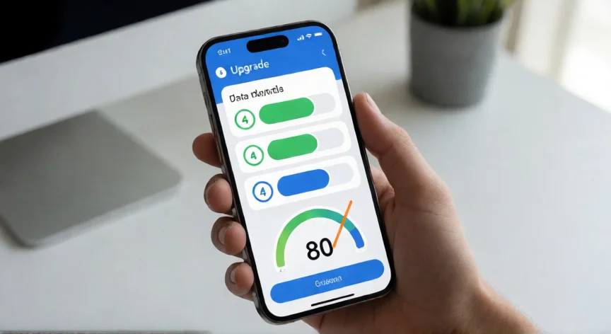 Mano usando la app de Claro para comprar un recargo de megas de datos móviles