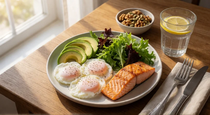 como aumentar mis niveles de testosterona naturalmente, Desayuno saludable con grasas saludables y proteínas para optimizar testosterona