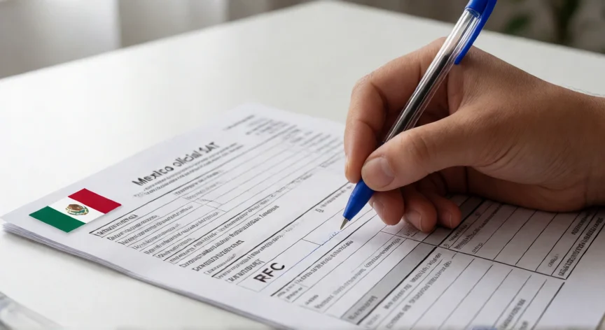 como aumentar mis obligaciones en el sat persona fisica, Manos llenando un formulario de modificación de obligaciones fiscales ante el SAT