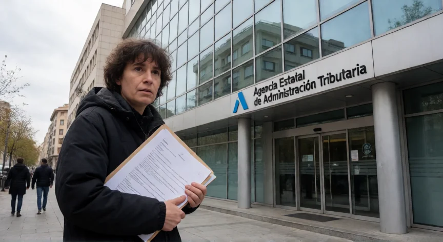 como aumentar mis obligaciones fiscales, Persona con documentación fiscal frente a las oficinas de la Agencia Tributaria en España