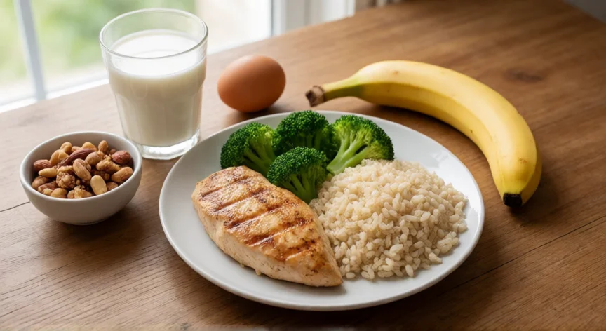 como aumentar mis piernas, Comida post-entreno con proteína, carbohidratos y verduras