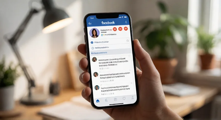 como aumentar mis seguidores en mi pagina de facebook, Mano sosteniendo un móvil con notificaciones de nuevos seguidores en la página de Facebook