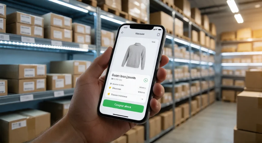como aumentar mis ventas online, Compra online en móvil con fondo de almacén e-commerce