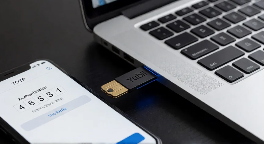 como aumentar nivel seguridad clave, Llave física YubiKey y app de autenticación MFA en el móvil
