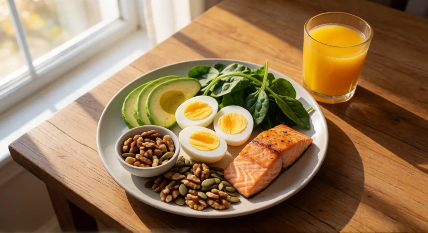 como aumentar niveles de testosterona en hombres, Plato de desayuno con grasas saludables para optimizar testosterona