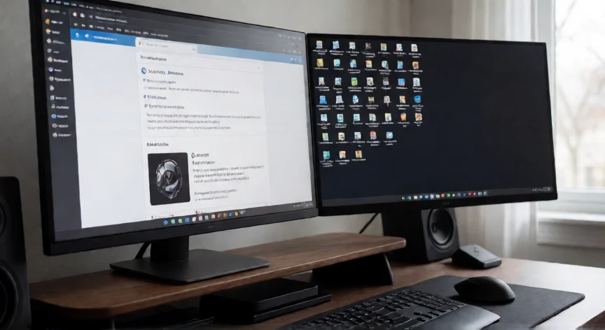 como aumentar o disminuir la pantalla de mi pc, Estación de trabajo con doble monitor mostrando diferentes escalas de visualización