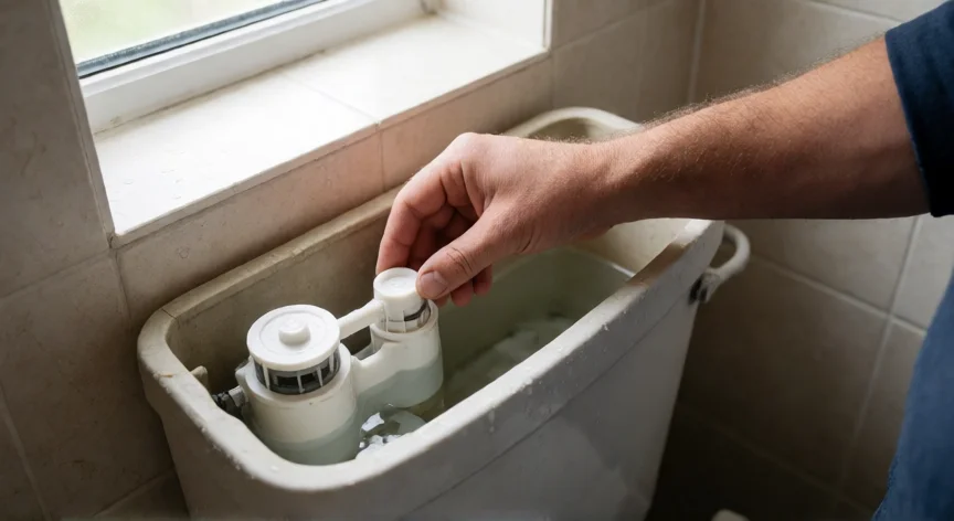 como aumentar presión wc, Ajustando el flotor del depósito del inodoro para aumentar la presión de descarga