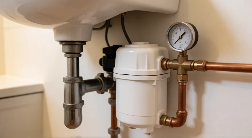 como aumentar presión wc, Bomba presurizadora instalada bajo el fregadero para mejorar la presión del agua en el WC