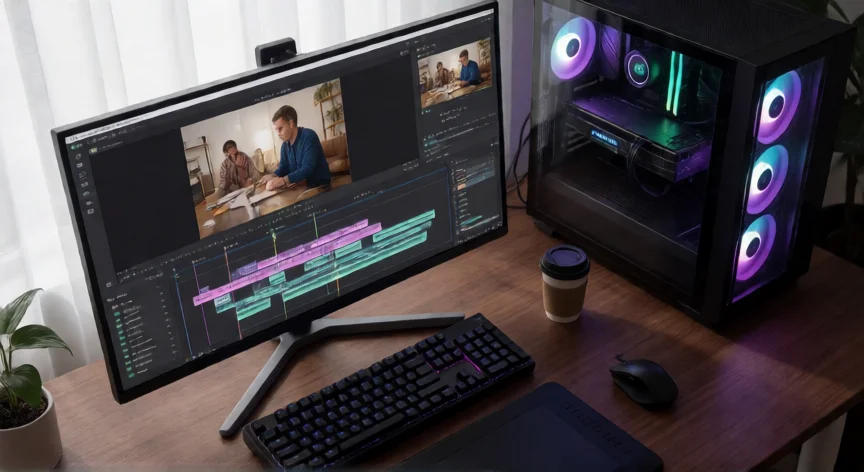 como aumentar resolucion de un video, Estación de trabajo procesando vídeo con filtro de upscale en GPU