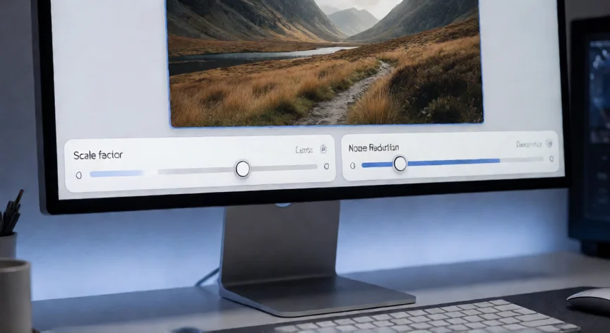 como aumentar resolucion de una imagen gratis, Interfaz de software de escalado de imágenes en un monitor de escritorio