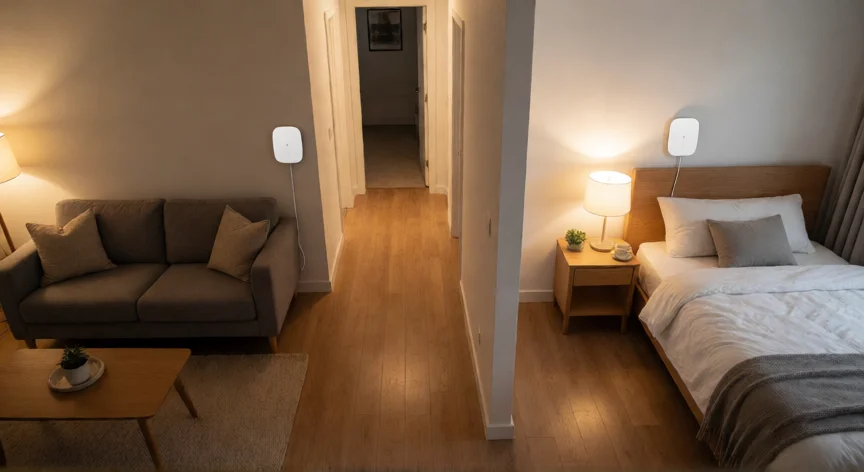 como aumentar señal wifi, Sistema Mesh de tres nodos distribuidos por un apartamento para cobertura total