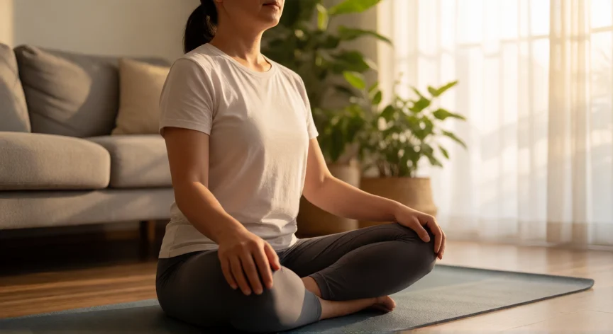 como aumentar sistema inmune, Persona practicando respiración diafragmática en un ambiente tranquilo para reducir el estrés