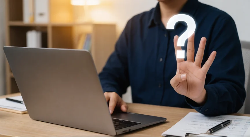como aumentar tf na 99, Pessoa confusa diante de um laptop buscando esclarecimento sobre um termo técnico
