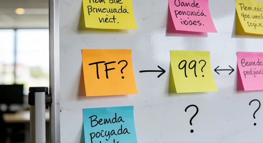 como aumentar tf na 99, Quadro branco com anotações de perguntas sobre o termo TF e o valor 99