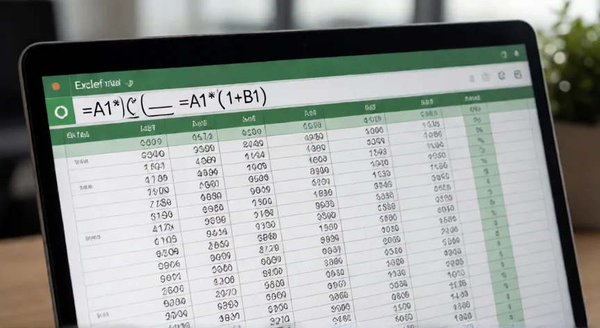 Pantalla de Excel mostrando fórmula para aumentar un porcentaje a una cantidad