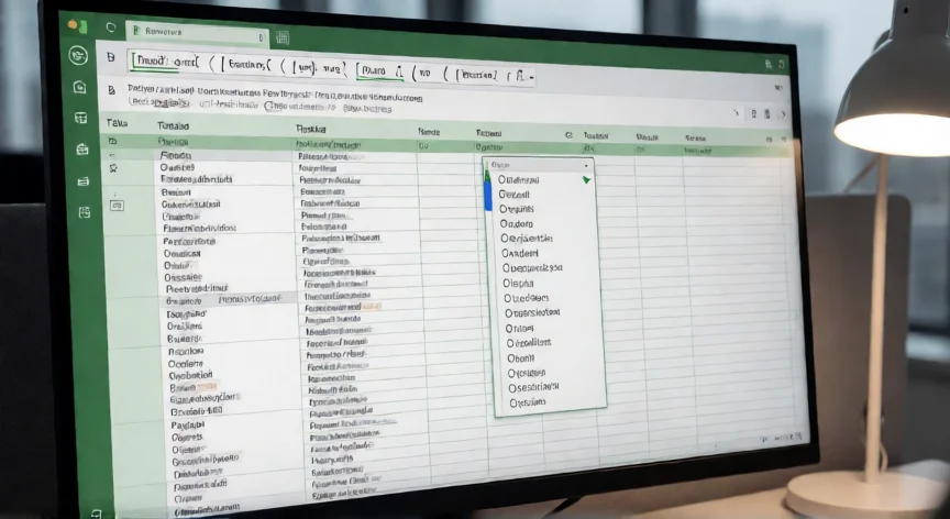 como aumentar una lista desplegable en excel, Tabla de Excel con lista desplegable dinámica y rango con nombre en la barra de fórmulas