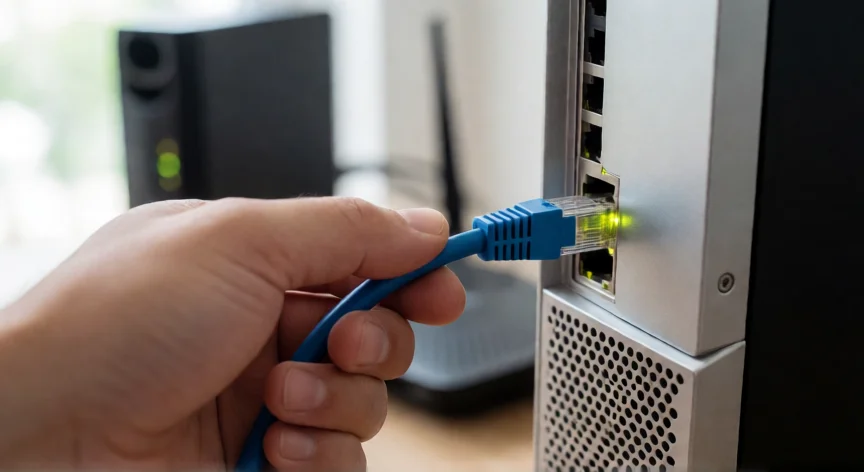 como aumentar velocidad de descarga, Conectando un cable de red Ethernet al puerto de un ordenador de sobremesa