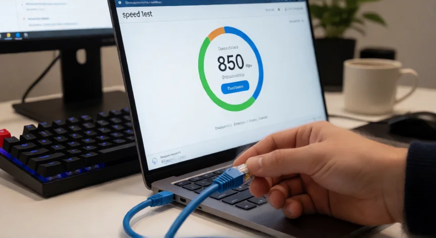 como aumentar velocidad de internet, Conexión por cable Ethernet Cat 6 en un portátil para máxima velocidad de internet