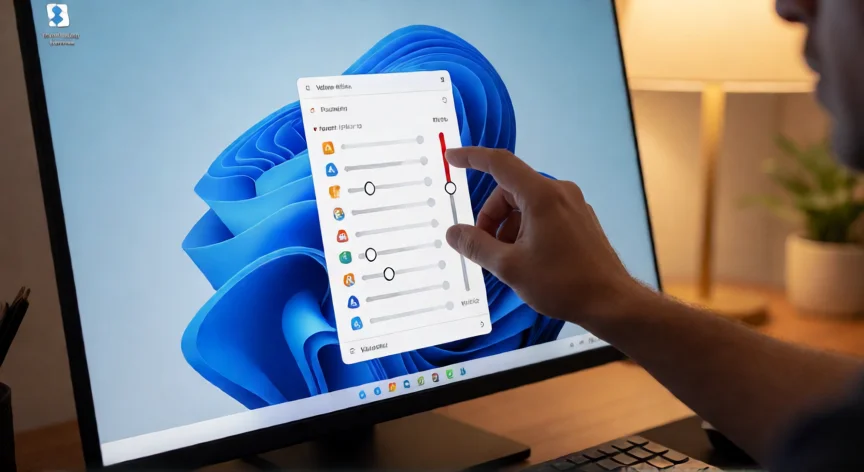 como aumentar volumen pc, Pantalla de Windows mostrando el mezclador de volumen con varias aplicaciones ajustadas al máximo