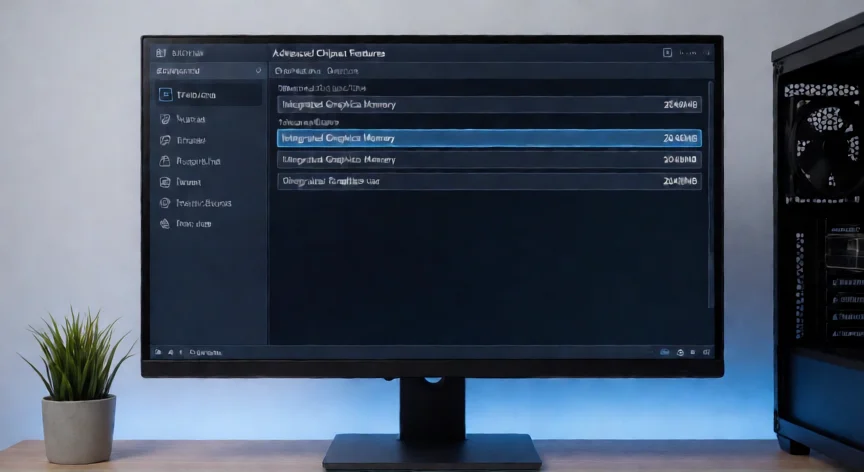 Pantalla de BIOS mostrando la opción de asignar 2 GB de VRAM a la gráfica integrada Vega 8
