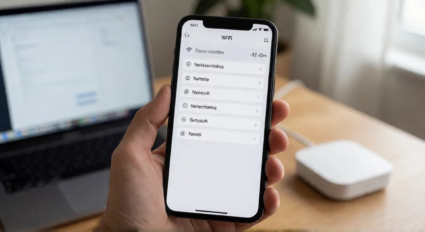 como aumentar wifi en mi celular, Móvil mostrando ajustes de WiFi con lectura de señal en dBm