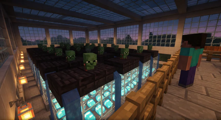 como aumentar xp no minecraft, Granja automática de zombis en Minecraft con recolector de orbes de experiencia