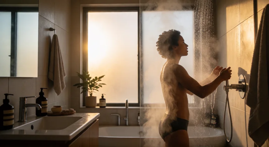 como aumentar y activar las mitocondrias, Persona tomando una ducha fría como estrategia de activación mitocondrial