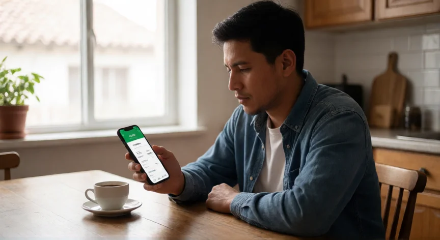 como aumentar yape a 2000, Hombre revisando su saldo de 2000 soles en la app YAPE desde su celular