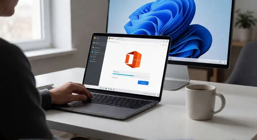 como baixar powerpoint, Pessoa instalando o Microsoft PowerPoint no computador com Windows 11