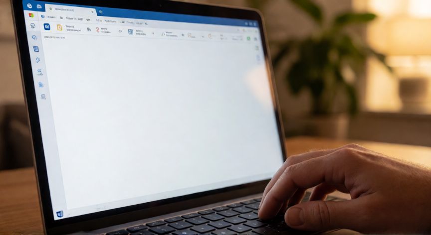 como baixar word no notebook, Pessoa digitando em documento Word recém-instalado no notebook