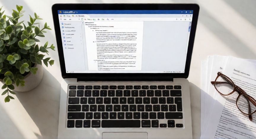 como baixar word no notebook gratuito, Visão superior de notebook com LibreOffice Writer aberto na tela