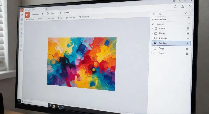 como bloquear una imagen en powerpoint, Vista del Panel de Selección en PowerPoint con una imagen bloqueada mediante el icono de candado