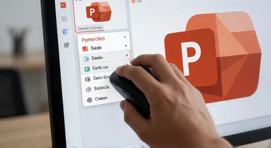 como borrar algo en powerpoint, Menú contextual de PowerPoint para eliminar una diapositiva desde el panel de miniaturas