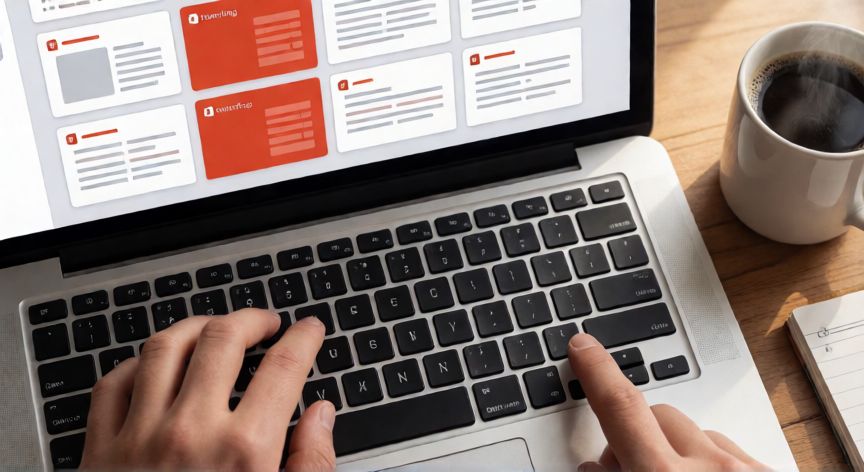 como borrar diapositivas en powerpoint, Manos pulsando la tecla Supr en el teclado para borrar una diapositiva seleccionada en PowerPoint