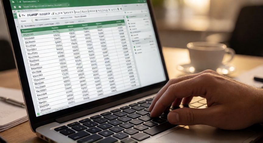 como buscar en excel informacion, Persona usando la función BUSCARV en una hoja de cálculo de Excel