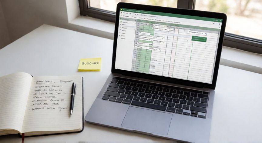 como buscar en excel informacion, Mesa de trabajo con Excel mostrando tablas dinámicas y notas sobre funciones de búsqueda