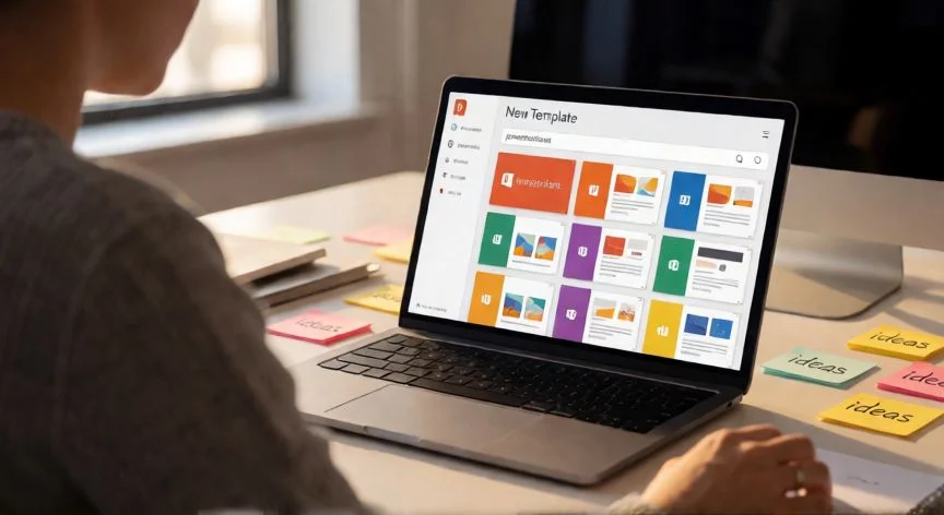 como buscar presentaciones en powerpoint ya hechas, Persona buscando plantillas de PowerPoint en la galería de nueva presentación