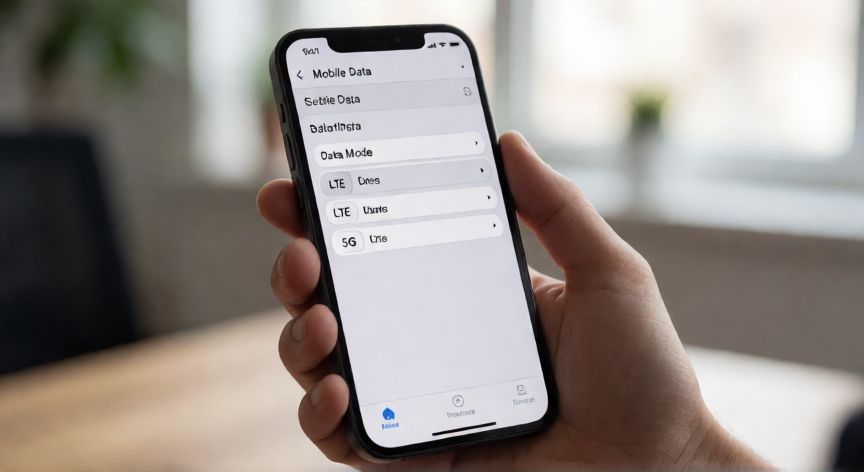 Pantalla de ajustes de iPhone mostrando opciones de red móvil LTE y 5G
