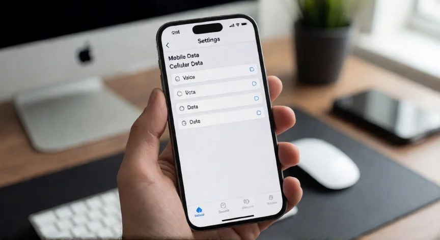 Pantalla de ajustes de datos móviles en un iPhone mostrando opciones de red