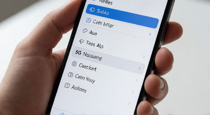 Configuración de red 5G y 4G en pantalla de teléfono móvil Android