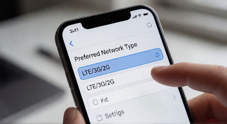 Pantalla de ajustes de red en móvil Android seleccionando preferencia LTE