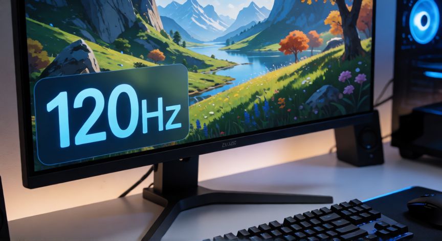 Monitor de ordenador mostrando la configuración de 120Hz en pantalla