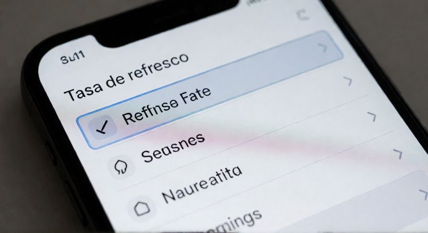 Menú de ajustes de pantalla en un móvil Samsung mostrando la tasa de refresco