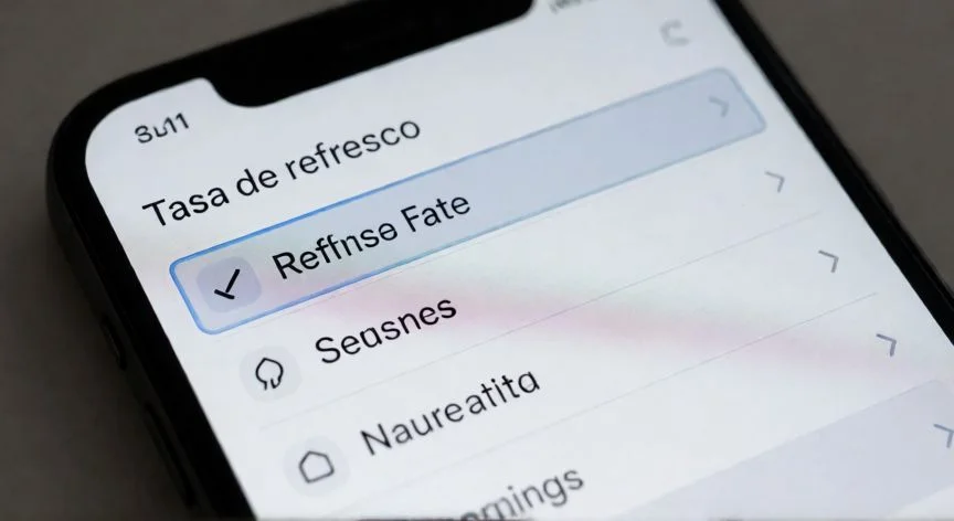 Menú de ajustes de pantalla en un móvil Samsung mostrando la tasa de refresco