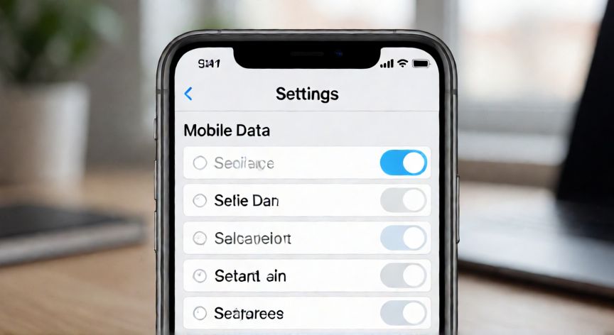 Pantalla de ajustes del iPhone con datos móviles activados