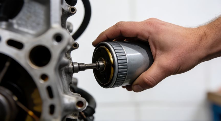 como cambiar el aceite del coche, Instalación de un filtro de aceite nuevo en el motor del vehículo