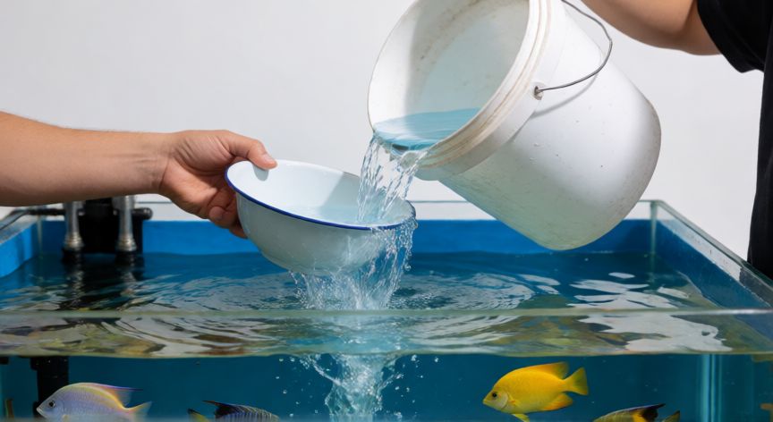 como cambiar el agua de la pecera, Añadiendo agua tratada lentamente al acuario para evitar shocks térmicos