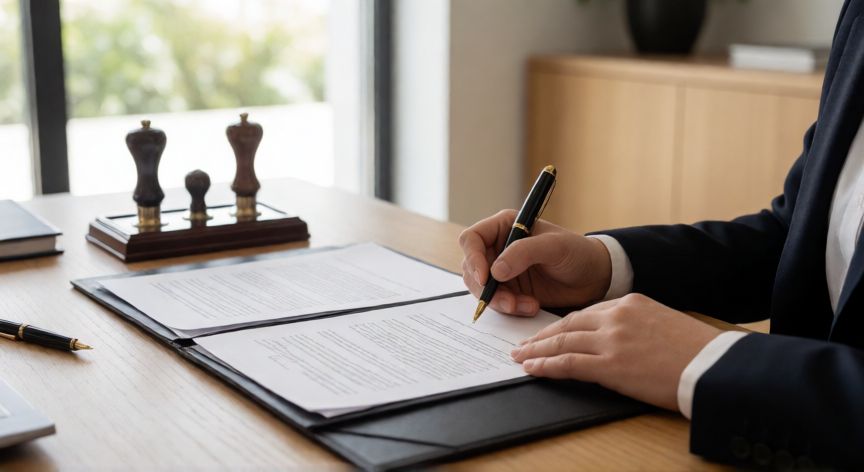 como cambiar el apellido en españa, Persona firmando documentación en una notaría española para cambiar de apellido