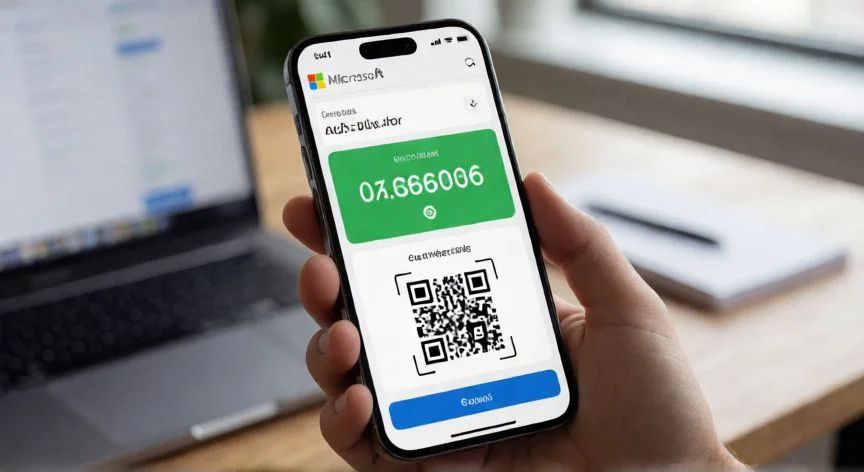 Pantalla del teléfono móvil mostrando la aplicación Microsoft Authenticator con código de verificación